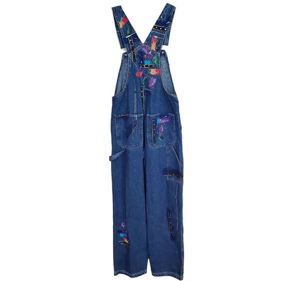 OOAK Jeans Overalls Small Womens Sarah Hand painted Originals Carpenter Pants - Picture 6 of 16